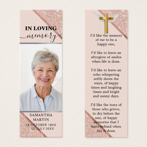 Rose Gold Modern Memorial Funeral Bookmark