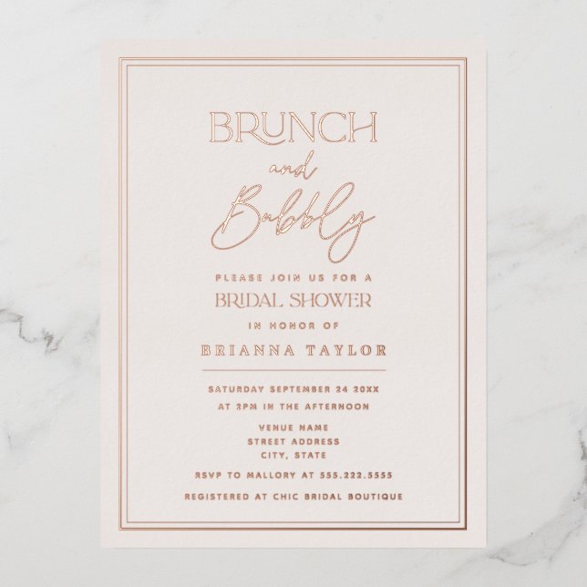 Rose Gold Modern Minimalist Bridal Shower Foil Invitation Postcard (Front)