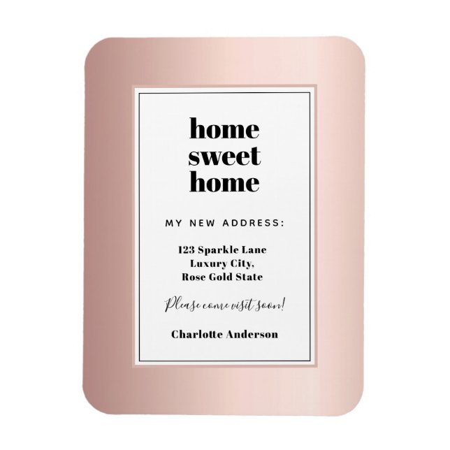 Rose gold modern minimalist home sweet home moving magnet (Vertical)