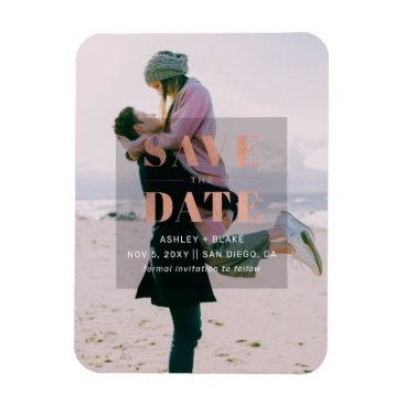 Rose Gold Modern Minimalist Photo Save the Date Magnet