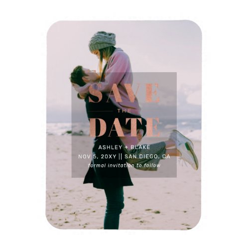 Rose Gold Modern Minimalist Photo Save the Date Magnet