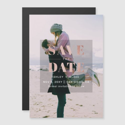 Rose Gold Modern Minimalist Photo Save the Date Magnetic Invitation