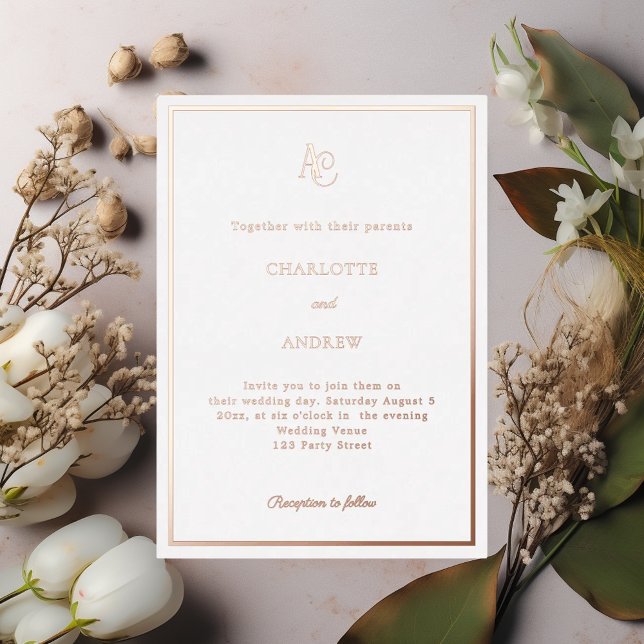 Rose gold modern monogram luxury wedding foil invitation (Creator Uploaded)