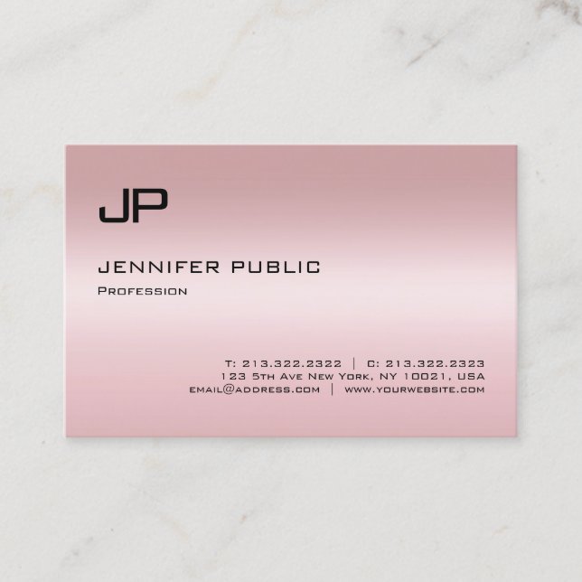Rose Gold Modern Monogram Minimalist Template Business Card (Front)