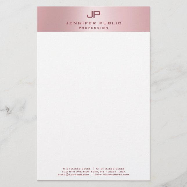Rose Gold Modern Monogram Template Elegant Stationery (Front)