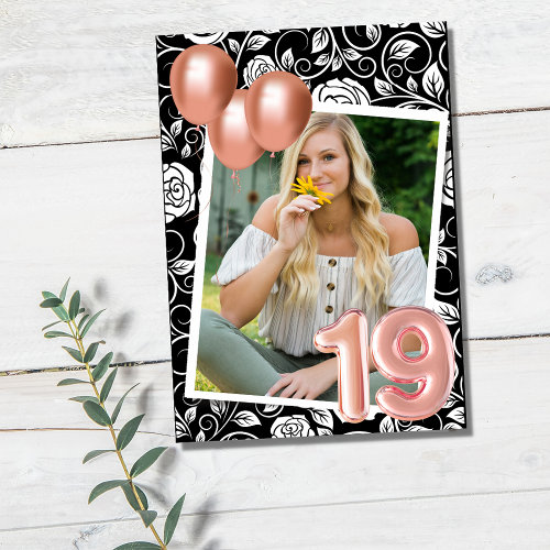 Rose Gold Modern Photo 19th Birthday Party 