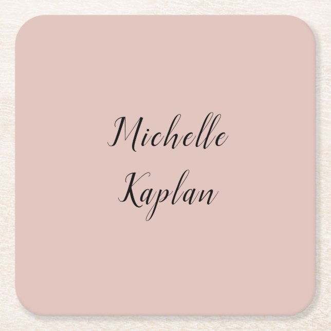 Rose Gold Modern Professional Exclusive Name Square Paper Coaster (Front)