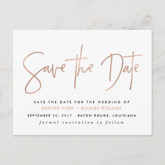 Rose Gold Modern Save the Date Announcement Postcard