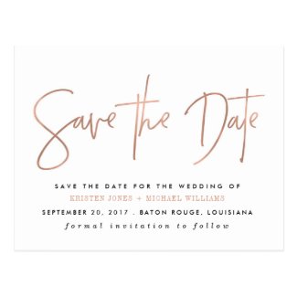 Rose Gold Modern Save the Date Postcard