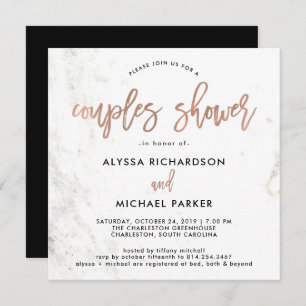 Rose Gold Modern Script Marble Couples Shower Invitation