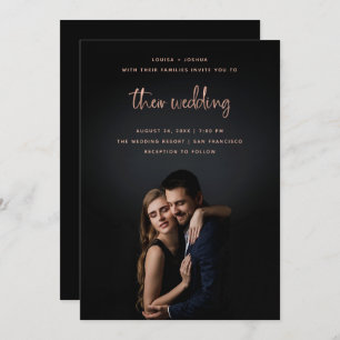 Rose Gold Modern Script with Photo Wedding Invitation