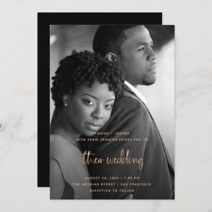 Rose Gold Modern Script with Photo Wedding Invitation