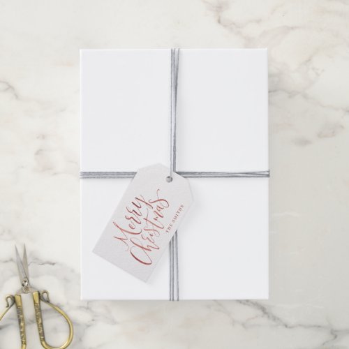 Rose Gold Modern Simple Merry Christmas Script Gift Tags