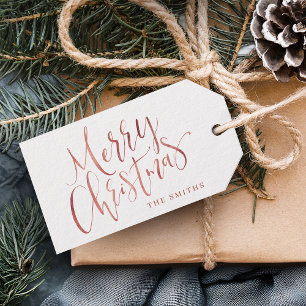 Rose Gold Modern Simple Merry Christmas Script Gift Tags