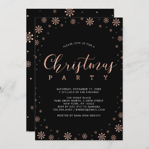 Rose Gold Modern Snowflakes Christmas Party Invitation