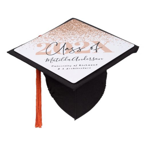 Rose gold modern stylish glitter typography graduation cap topper | Zazzle