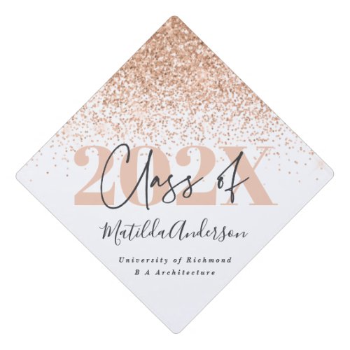 Rose gold modern stylish glitter typography graduation cap topper