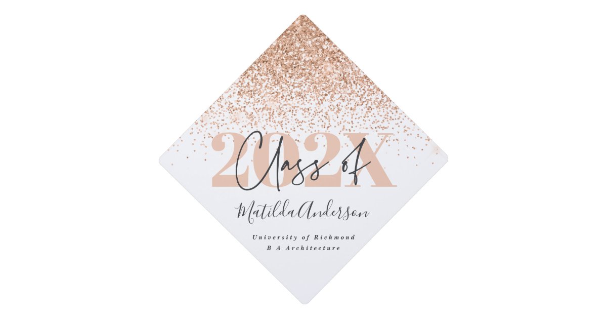 Rose gold modern stylish glitter typography graduation cap topper | Zazzle