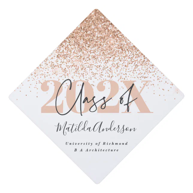 Rose gold modern stylish glitter typography graduation cap topper | Zazzle
