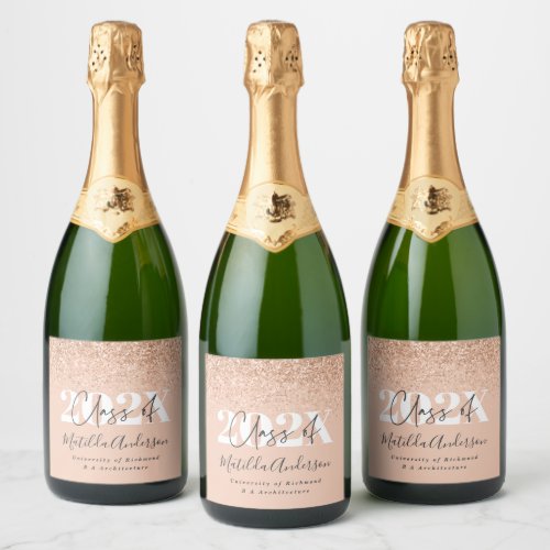 Rose gold modern stylish graduation party favor sparkling wine label