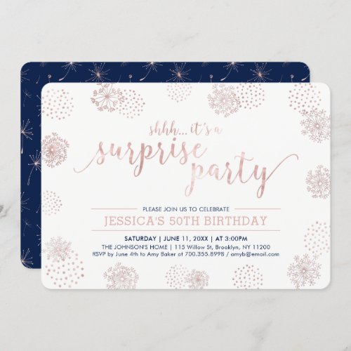Rose Gold  Modern Surprise 50th Birthday Party Invitation