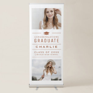 Rose Gold Modern Typography Photo Graduation Party Retractable Banner