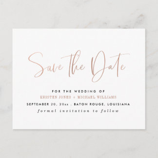 Rose Gold Modern Typography Save the Date Announcement Postcard
