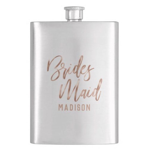 Rose Gold Modern Typography Wedding Bridesmaid Flask