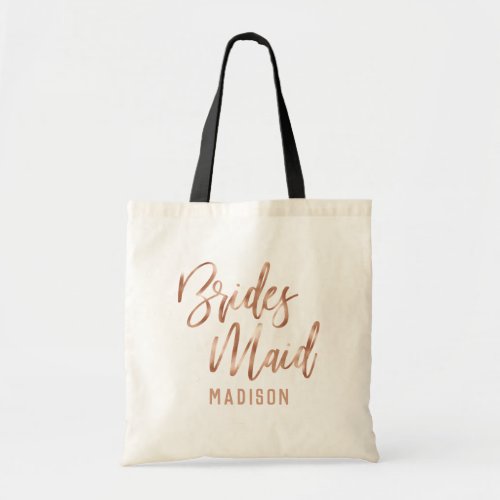 Rose Gold Modern Typography Wedding Bridesmaid Tote Bag