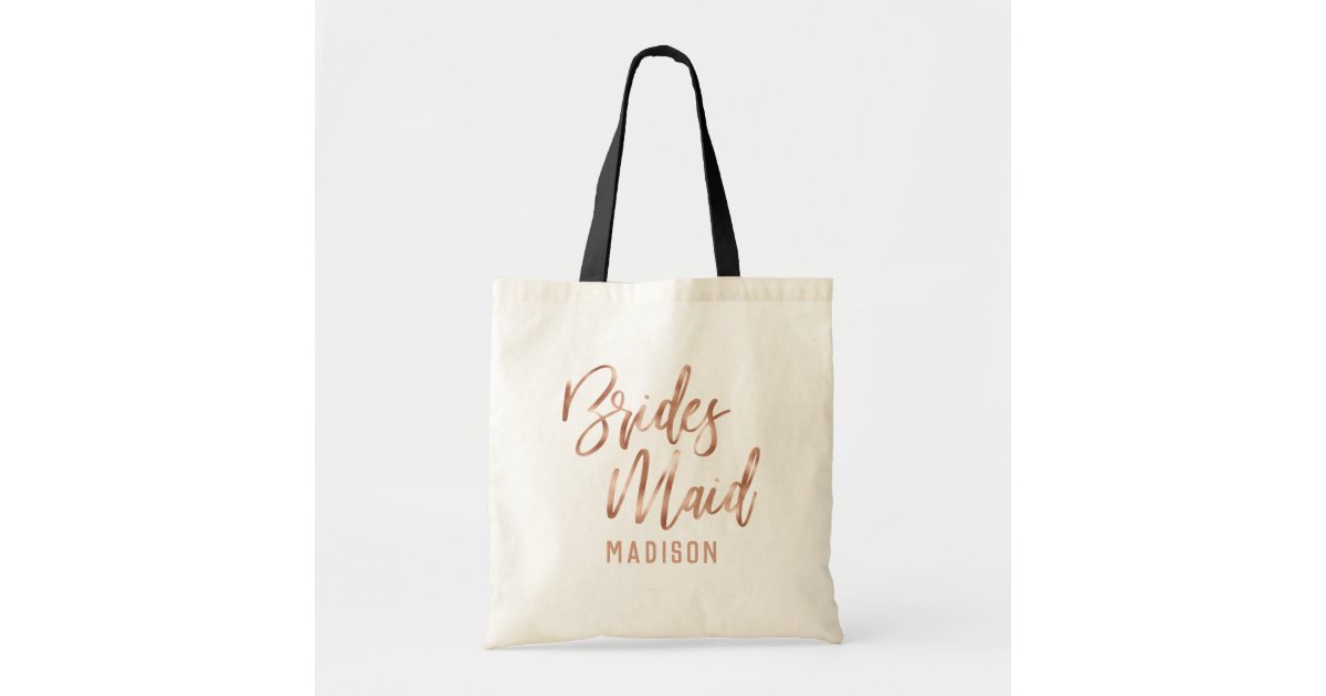 Rose Gold Modern Typography Wedding Bridesmaid Tote Bag | Zazzle
