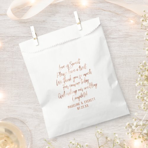 Rose Gold Modern Typography Wedding Love is Sweet Favor Bag