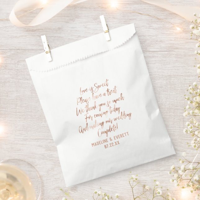 Rose Gold Modern Typography Wedding Love is Sweet Favor Bag (Clipped)