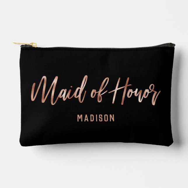 Rose Gold Modern Typography Wedding Maid of Honor Accessory Pouch (Front)
