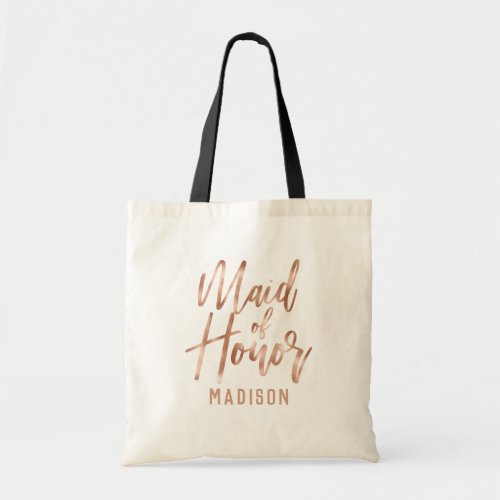 Rose Gold Modern Typography Wedding Maid of Honor Tote Bag