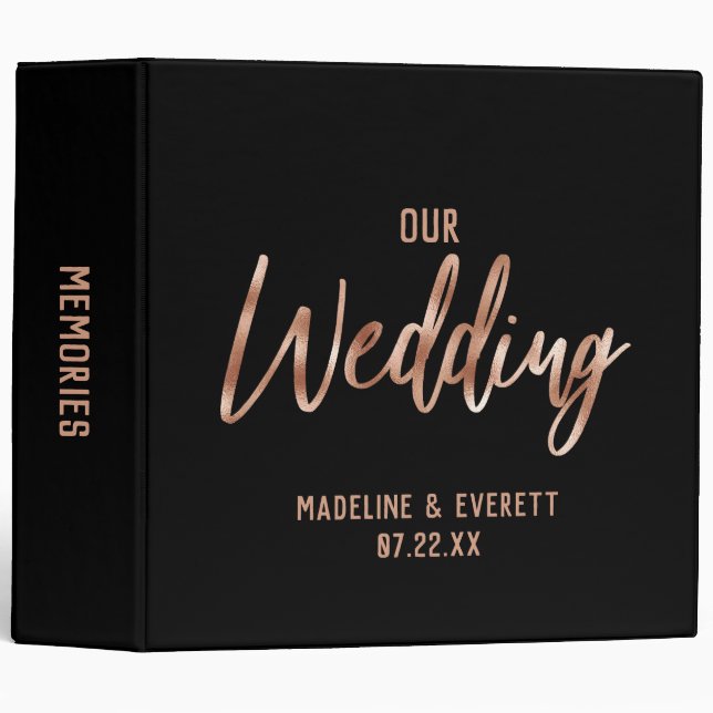 Rose Gold Modern Typography Wedding Photo Album 3 Ring Binder (Front/Spine)