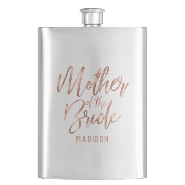 Rose Gold Modern Wedding Mother of the Bride Flask (Front)