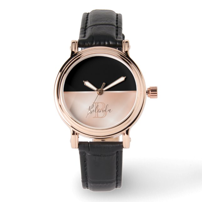 Rose Gold Monogram Add Name Minimalist Watch (Front)