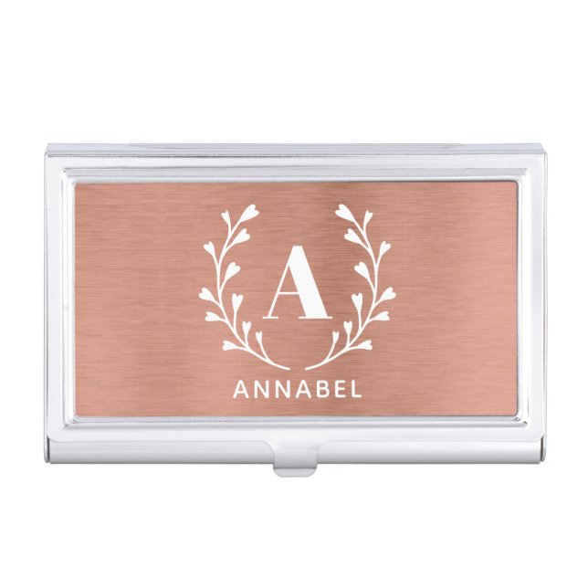 Rose Gold  Monogram Any Initial & Name Custom Business Card Case (Front)