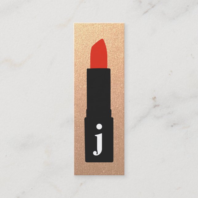 Rose Gold Monogram Beauty Makeup Artist Lipstick Mini Business Card (Front)