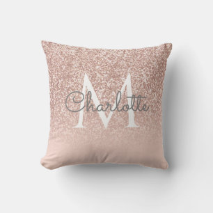 Rose Gold Monogram Blush Pink Girly Script Throw Throw Pillow