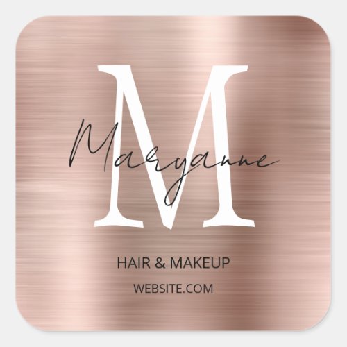 Rose Gold Monogram Business Logo Square Sticker