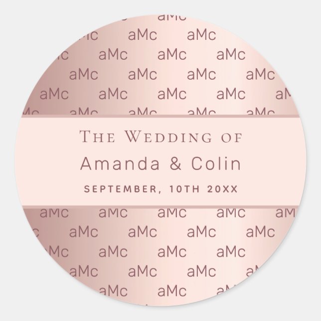 Rose gold monogram couple initials wedding classic round sticker (Front)