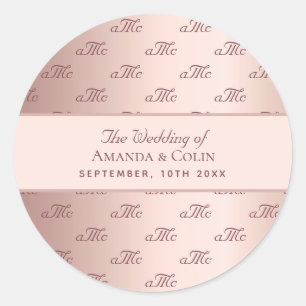 Rose gold monogram couple initials wedding classic round sticker