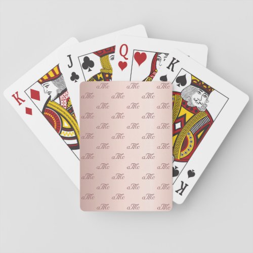 Rose gold monogram couple initials wedding playing cards