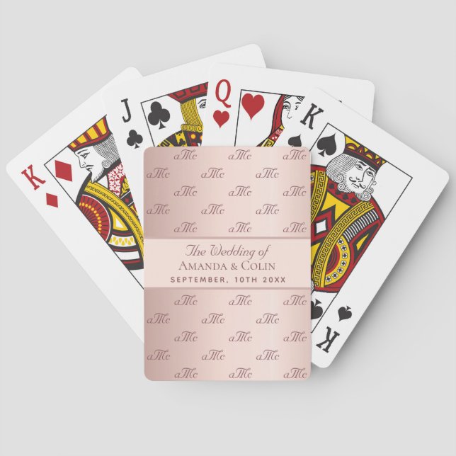 Rose gold monogram couple initials wedding poker cards (Back)