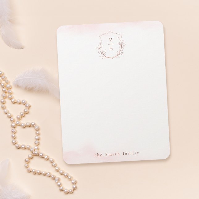 Rose gold monogram crest personalized Stationery Note Card (Rose gold monogram crest personalized Stationery Note Card)