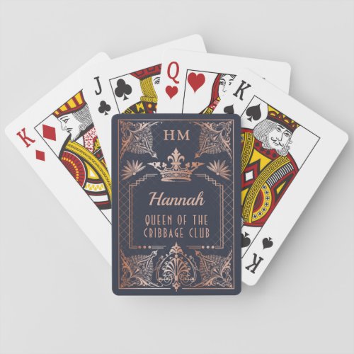 Rose Gold Monogram Crown Queen Custom Name Text  Playing Cards