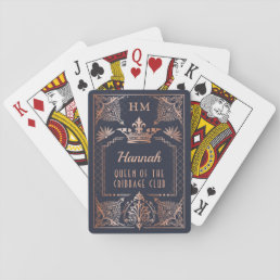 Rose Gold Monogram Crown Queen of Cribbage Club Playing Cards
