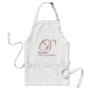 Rose Gold Monogram D Chef de Cuisine or Your Text Adult Apron