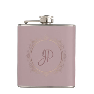 Rose Gold Monogram Elegant Custom Template Flask